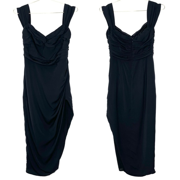 Abercrombie & Fitch Off The Shoulder Ruched Midi Dress Black Size Medium - Picture 4 of 16